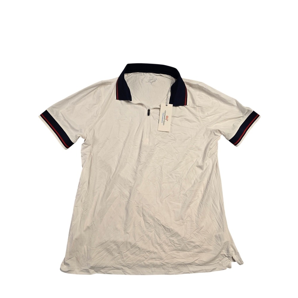 Vineyard Vines Performance Mens White Tipped Zipper‎ Placket Polo Shirt new